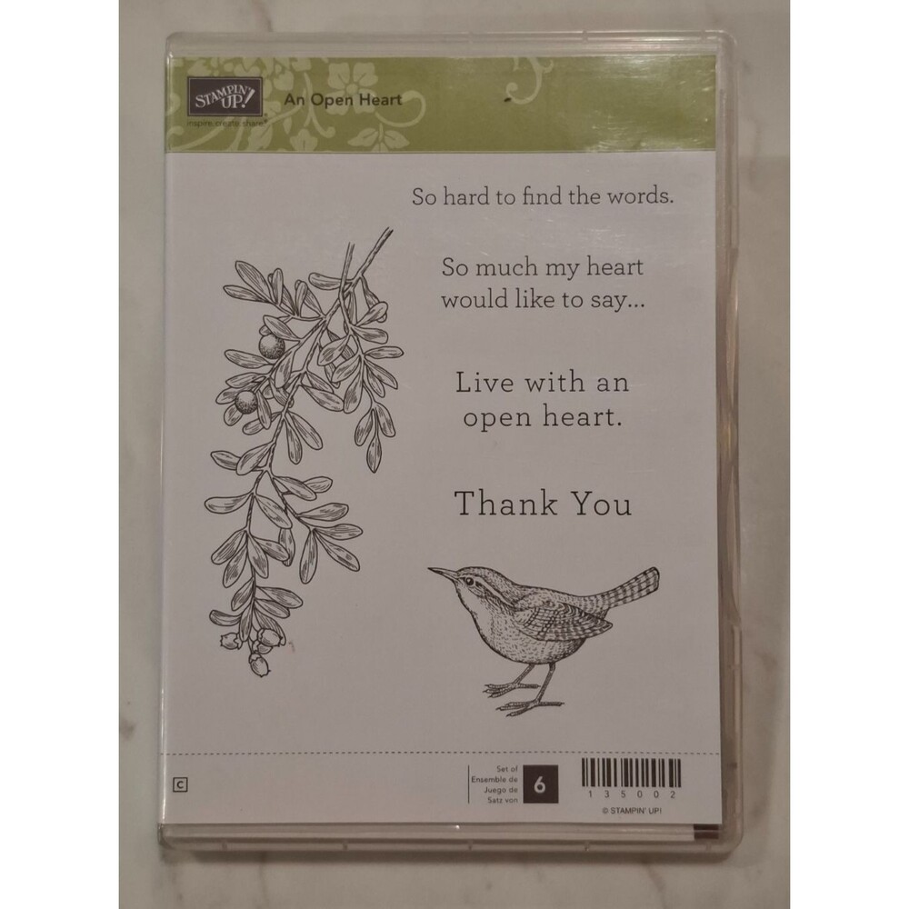 STAMPIN-UP! "An Open Heart" 6 Piece Stamp Bird Set Only 2 Stamps Used